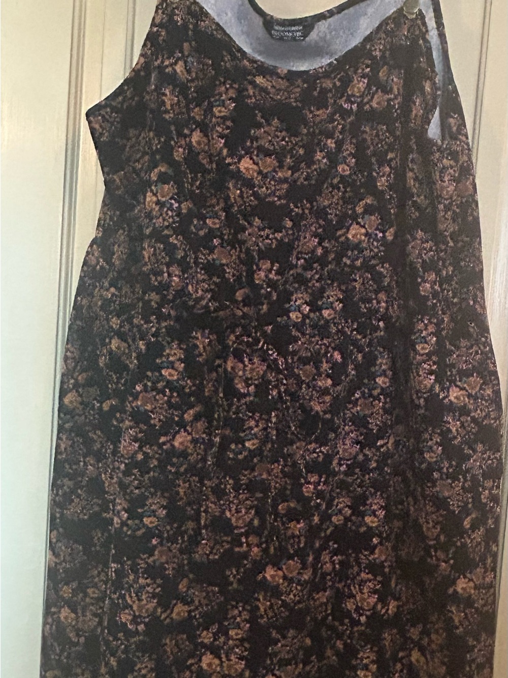 BloomChic Black Floral Midi Pinafore Dress with Brown and rose Accents